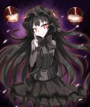  1girl bin1998 black_hair gothic_lolita isolated_island_oni kantai_collection lolita_fashion long_hair looking_at_viewer pale_skin red_eyes shinkaisei-kan smile solo 