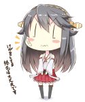  1girl bandaid_on_face black_hair blush_stickers chibi detached_sleeves hairband haruna_(kantai_collection) japanese_clothes kantai_collection kuronekosan long_hair nontraditional_miko solo tears thighhighs translated wavy_mouth wide_sleeves 