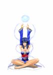  1girl armpits arms_up barefoot blue_hair breasts expressionless full_body highres indian_style large_breasts magic original sitting solo vermillion_(pixiv) water 