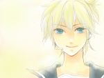  1boy ataru_(7noise) blonde_hair face green_eyes kagamine_len looking_at_viewer male ponytail smile solo vocaloid 
