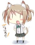  1girl animal_ears blush_stickers brown_hair cat_ears cat_tail chibi double_bun hands_on_hips kantai_collection kuronekosan michishio_(kantai_collection) open_mouth ribbon school_uniform skirt solo suspenders tail tail_wagging twintails 