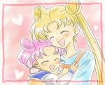  2girls bishoujo_senshi_sailor_moon blonde_hair chibi_usa closed_eyes hair_bun happy hug miisuke_(pinksugar) mother_and_daughter multiple_girls pink_hair tsukino_usagi 