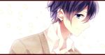  1boy blue_eyes highres hori-san_to_miyamura-kun miyamura_izumi mocha_(makoume) piercing purple_hair school_uniform short_hair 