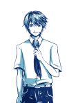  1boy ataru_(7noise) kaito looking_at_viewer male microphone monochrome necktie shirt solo vocaloid 
