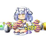  1girl blush chinese_clothes double_bun egg haku_(p&amp;d) highres puzzle_&amp;_dragons rena_(riries) silver_hair solo tail tiger_tail wavy_mouth yellow_eyes 