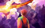  1boy clouds colorful flying highres looking_up male manda original solo train 