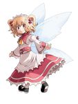  1girl blonde_hair dress fairy fairy_wings frilled_dress frilled_sleeves frills mary_janes shoes short_hair short_twintails smile sunny_milk tako_(plastic_protein) touhou twintails violet_eyes wings 