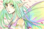  1girl ataru_(7noise) colorful fairy_wings green_hair long_hair looking_away original pointy_ears sketch solo wings 