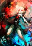  1girl ascot bare_shoulders blonde_hair darkness fang hair_ribbon highres open_mouth red_eyes ribbon rumia shirt short_hair skirt smile solo spark621 touhou vest 