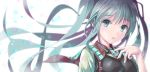  1girl floating_hair hatsune_miku long_hair looking_at_viewer piano_print solo suishougensou vocaloid white_background 