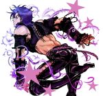  1boy aokumo_2 ass corset hermit_purple jojo_no_kimyou_na_bouken joseph_joestar_(young) leather_pants midriff pose purple_hair solo stand_(jojo) time_paradox vines 