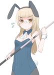  1girl animal_ears blonde_hair bunny_girl bunny_tail bunnysuit cue_stick glasses highres pantyhose perrine_h_clostermann rabbit_ears seedflare solo strike_witches sweatdrop tail wrist_cuffs yellow_eyes 