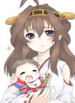  :&lt; ^_^ ahoge aoi_tobira baby bib blush closed_eyes detached_sleeves double_bun flag_print hairband heart highres if_they_mated kantai_collection kongou_(kantai_collection) nontraditional_miko open_mouth pout smile tagme union_jack 