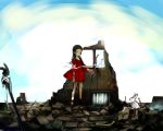  1girl absurdres bandages dohi dress highres original rabbit solo walking_stick wasteland 