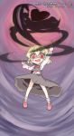  1girl :d aratami_isse bare_legs blonde_hair blouse darkness evil_smile fang gameplay_mechanics hair_ribbon open_mouth red_eyes ribbon rumia skirt smile touhou vest 