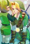  blonde_hair blue_eyes gloves green_hair hairband link lowres nintendo noaki ocarina_of_time pointy_ears saria shield sword tears the_legend_of_zelda weapon 