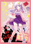  1girl alternate_costume blush book breasts contemporary crescent hat highres large_breasts long_hair long_sleeves looking_at_viewer magic_circle patchouli_knowledge pink_legwear porurin_(do-desho) purple_hair revision see-through skirt solo thighhighs touhou violet_eyes zettai_ryouiki 