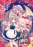  2girls bat_wings blue_eyes blue_hair bow cake cover cover_page food hat hat_bow izayoi_sakuya maid_headdress multiple_girls red_eyes remilia_scarlet silver_hair torii_sumi touhou wings 