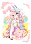  1girl blush bow cat_mask hata_no_kokoro highres holding kaenuco long_hair mask pink_hair rabbit_mask sitting touhou violet_eyes 