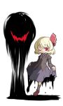  1girl ;d adapted_costume aratami_isse blonde_hair darkness hair_ribbon one_eye_closed open_mouth red_eyes ribbon rumia skirt skirt_lift smile sphere touhou wink 