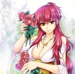  1girl ama_inari breasts cleavage flower jewelry long_hair magi_the_labyrinth_of_magic myron_alexius necklace redhead rose yellow_eyes 