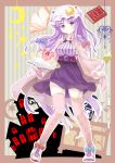  1girl alternate_costume blush book breasts contemporary crescent hat highres large_breasts long_hair long_sleeves looking_at_viewer magic_circle patchouli_knowledge pink_legwear porurin_(do-desho) purple_hair see-through shoes skirt sneakers solo thighhighs touhou violet_eyes zettai_ryouiki 