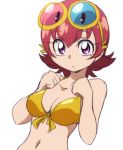  1girl bikini bikini_top breasts feylin looking_at_viewer manji_(tenketsu) red_eyes redhead short_hair simple_background solo sunglasses sunglasses_on_head swimsuit tanken_driland violet_eyes white_background 