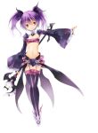  1girl aisha_(elsword) bandeau boots elsword flat_chest miniskirt purple_hair purple_legwear short_hair skirt solo staff standing thigh_boots thighhighs twintails vilor violet_eyes white_background 