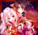  1boy 1girl candy costume halloween jack-o&#039;-lantern kagerou_project kozakura_mary open_mouth ribbon_trim seto_kousuke smile tagme tyokoa4649 