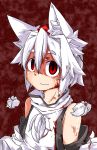  animal_ears bare_shoulders blood blood_on_face detached_sleeves hat inubashiri_momiji looking_at_viewer pom_pom_(clothes) red_eyes short_hair silver_hair smile susumu_tukasa tokin_hat touhou wolf_ears yandere 