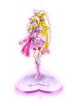  1girl aida_mana blonde_hair boots cure_heart dokidoki!_precure earrings happy jewelry long_hair magical_girl official_art open_mouth pink_eyes ponytail smile solo 