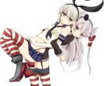  2girls absurdres amatsukaze_(kantai_collection) blonde_hair brown_eyes denshinbashira_(bashirajio!) elbow_gloves gloves highres kantai_collection long_hair looking_at_viewer multiple_girls personification shimakaze_(kantai_collection) thigh-highs twintails white_hair zettai_ryouiki 