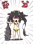  1girl amano_kouki bikini black_hair chibi eating horns long_hair looking_at_viewer note-chan oni original simple_background solo swimsuit twintails very_long_hair violet_eyes weapon white_background 
