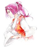  1girl faux_traditional_media from_side japanese_clothes kataginu kimono long_hair meira ponytail purple_hair side_view smkd2 solo touhou traditional_media violet_eyes watercolor_(medium) 