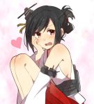  1girl bare_shoulders black_hair breasts detached_sleeves fetal_position folded_ponytail hair_ornament japanese_clothes kantai_collection open_mouth personification red_eyes short_hair solo yamashiro_(kantai_collection) yukichi_(eikichi) 