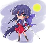  1girl blue_hair green_eyes kanon kawasumi_mai ribbon school_uniform shinapuu sword weapon 