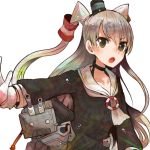  1girl amatsukaze_(kantai_collection) brown_eyes gloves itomugi-kun kantai_collection long_hair open_mouth personification rensouhou-kun school_uniform serafuku silver_hair simple_background twintails 