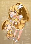  1girl bike_shorts blonde_hair chibi choker cure_peace dual_persona kise_yayoi long_hair magical_girl ponytail precure skirt smile smile_precure! solo time_paradox v yellow_eyes younger yuuzii 