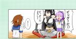  3girls aoba_(kantai_collection) black_hair breasts brown_hair comic furutaka_(kantai_collection) gloves headgear highres kantai_collection koshinomiti-kokiri long_hair multiple_girls nagato_(kantai_collection) parody school_uniform serafuku short_hair translated yotsubato! 