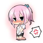  1girl alternate_costume anger_vein blush chibi fang gloves gradient gradient_background kantai_collection open_mouth pink_hair ponytail shiranui_(kantai_collection) simple_background solo tagme twumi white_background 