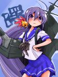  1girl ahoge akebono_(kantai_collection) flower hair_flower hair_ornament highres kantai_collection school_uniform serafuku shinapuu solo tagme translation_request turret 