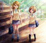  2girls bag brown_eyes brown_hair extra k-on! kinoshita_shizuka long_hair multiple_girls school_uniform shian_(my_lonly_life.) stairs tachibana_himeko 