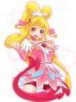  1girl absurdres aida_mana bike_shorts blonde_hair bow choker cure_heart dokidoki!_precure hair_ornament heart heart-shaped_pupils heart_hair_ornament highres long_hair magical_girl open_mouth pink_eyes ponytail precure solo symbol-shaped_pupils yupiteru 