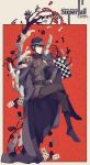  1boy black_hair bone cape card chess_piece chessboard epaulettes glasses hat highres playing_card solo superjail the_warden wenny02 