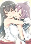 2girls ^_^ absurdres agano_(kantai_collection) asymmetrical_docking bare_shoulders black_hair breast_press breasts cheek-to-cheek closed_eyes gloves highres hug kantai_collection large_breasts long_hair multiple_girls neckerchief open_mouth purple_hair ryuki_(ryukisukune) sakawa_(kantai_collection) short_hair skirt smile white_gloves 