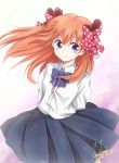  1girl blush female gekkan_shoujo_nozaki-kun kem_kem long_hair orange_hair purple_eyes ribbon sakura_chiyo school_uniform seifuku skirt solo 