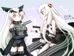  2girls :3 airfield_hime anchorage_oni gradient gradient_background horns kantai_collection kimura_shuuichi long_hair multiple_girls pale_skin red_eyes rensouhou-chan shinkaisei-kan white_hair 