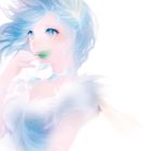  1girl blue_dress blue_eyes blue_hair blush close-up dress fur_trim leaf lp_(hamasa00) original solo white_background 
