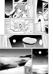  2girls comic female_admiral_(kantai_collection) full_moon hat kantai_collection monochrome moon multiple_girls nathaniel_pennel naval_uniform night night_sky sky translated 