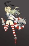  1girl anchor black_panties blonde_hair blush elbow_gloves gloves hair_ornament hairband innertube kantai_collection long_hair navel panties personification rensouhou-chan shimakaze_(kantai_collection) skirt solo striped striped_legwear tarou2 thigh-highs underwear white_gloves 